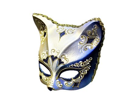 Elegant Venetian Mask Black Gold Blue PNG Image