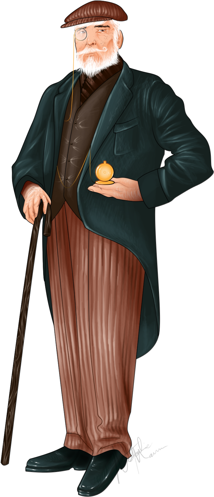 Elegant Vintage Gentlemanwith Cane PNG Image