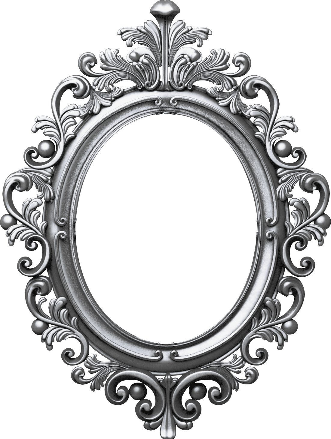 Elegant Vintage Silver Leaf Frame PNG Image