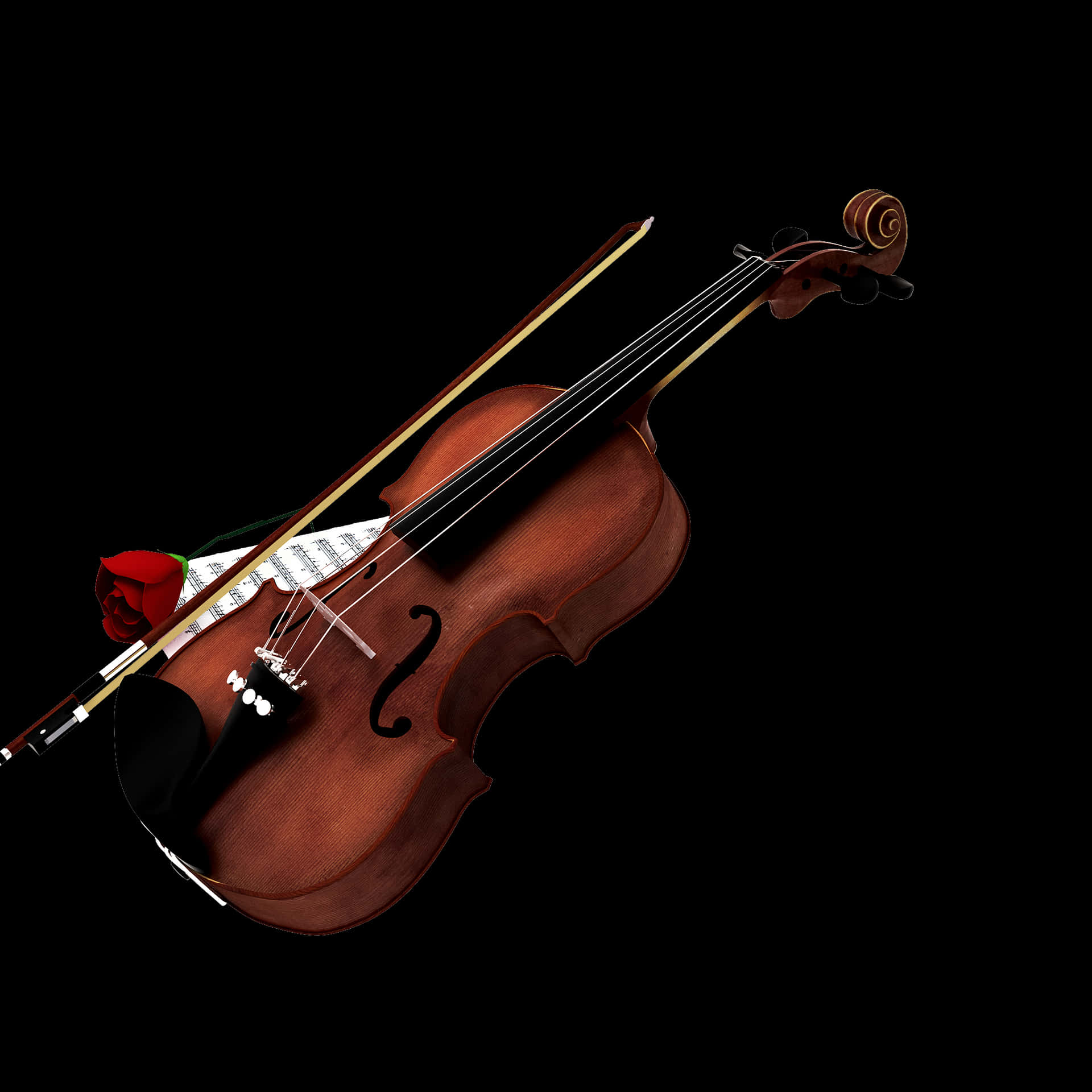 Elegant_ Violin_with_ Rose PNG Image