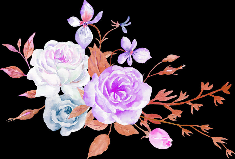 Elegant Watercolor Floral Arrangement PNG Image