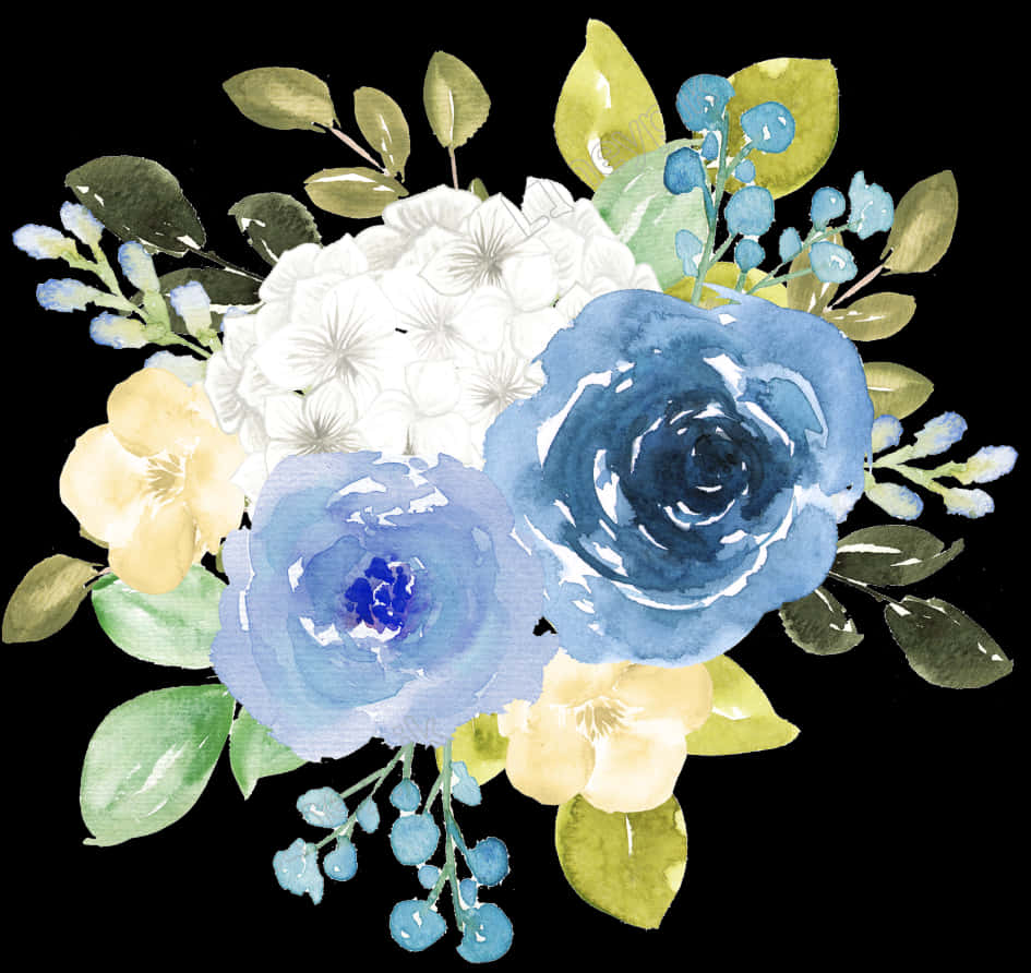 Elegant Watercolor Floral Arrangement PNG Image