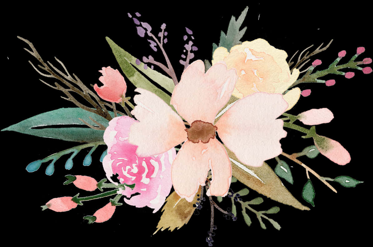 Elegant Watercolor Floral Arrangement PNG Image