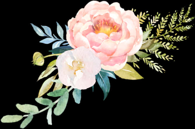 Elegant Watercolor Floral Arrangement PNG Image