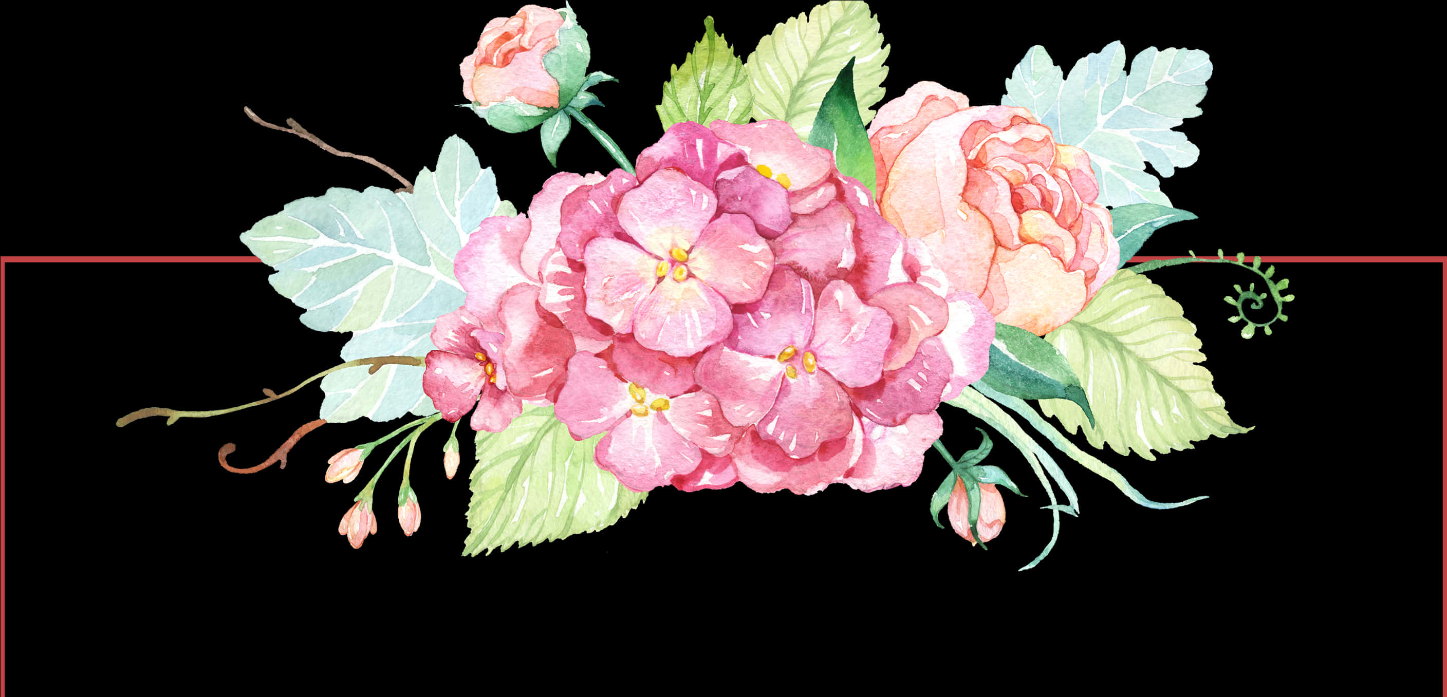 Elegant Watercolor Floral Arrangement PNG Image