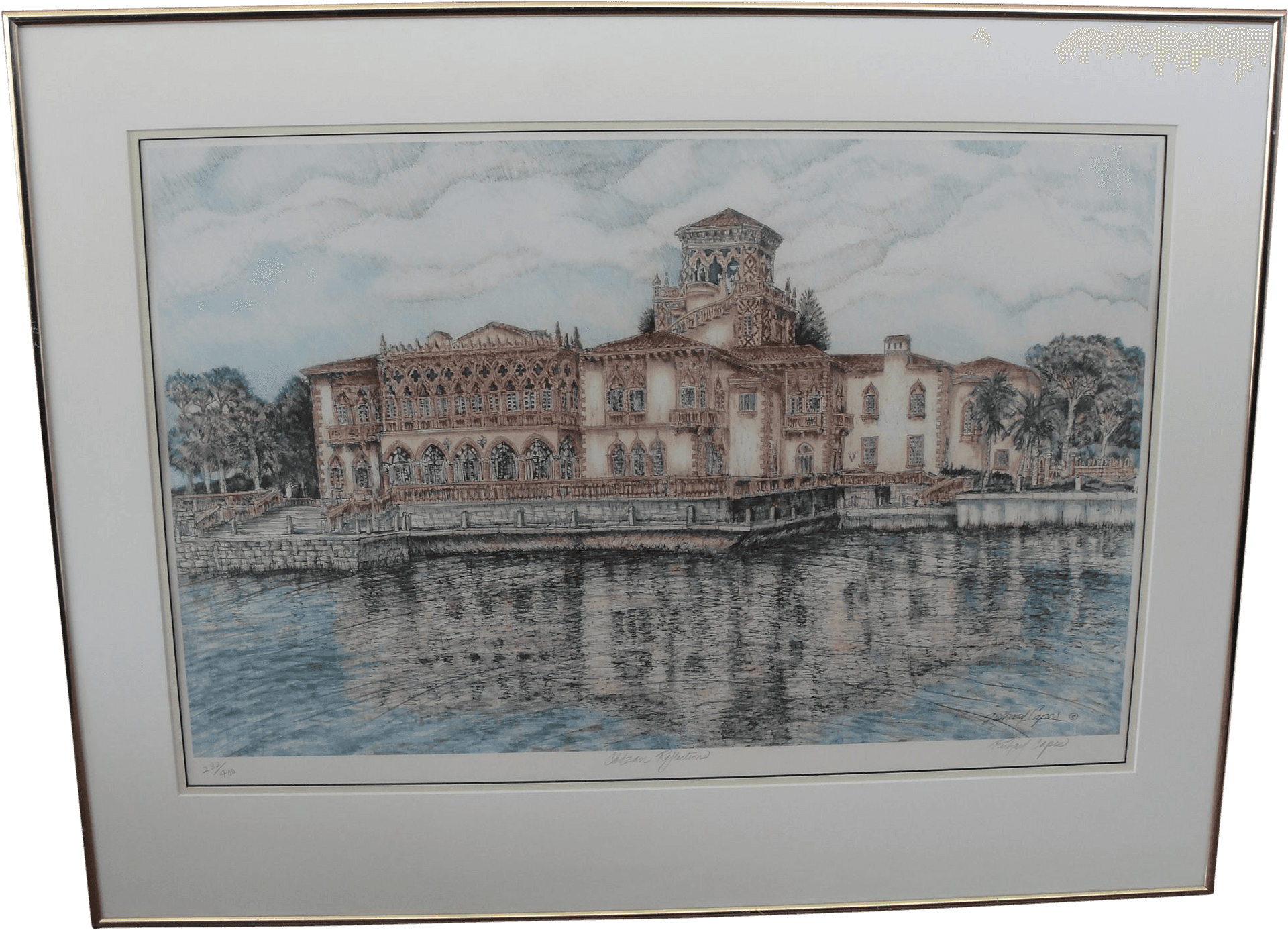 Elegant Waterfront Mansion Artwork PNG Image