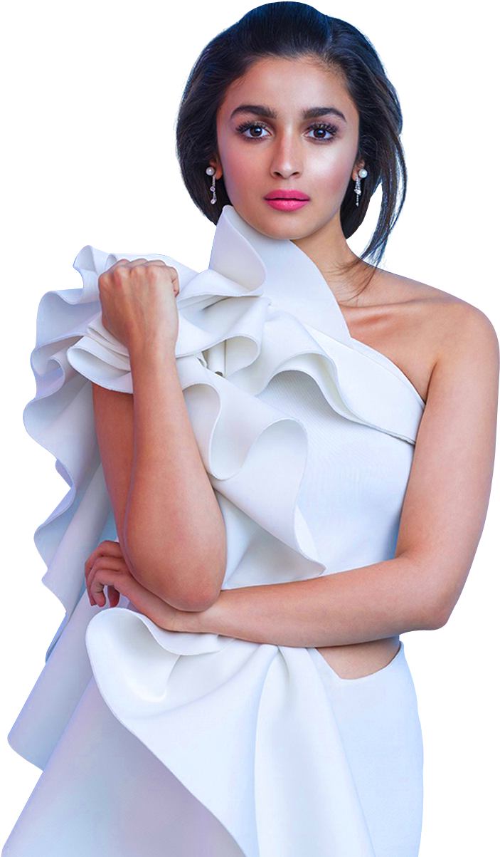 Elegant White Gown Portrait PNG Image