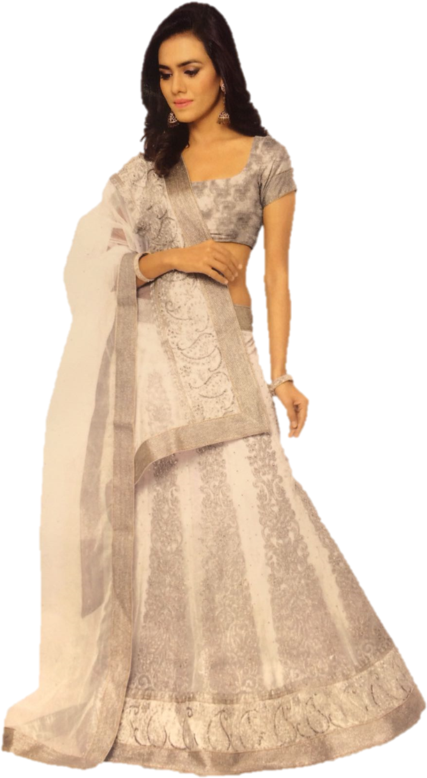 Elegant White Lehenga Style PNG Image