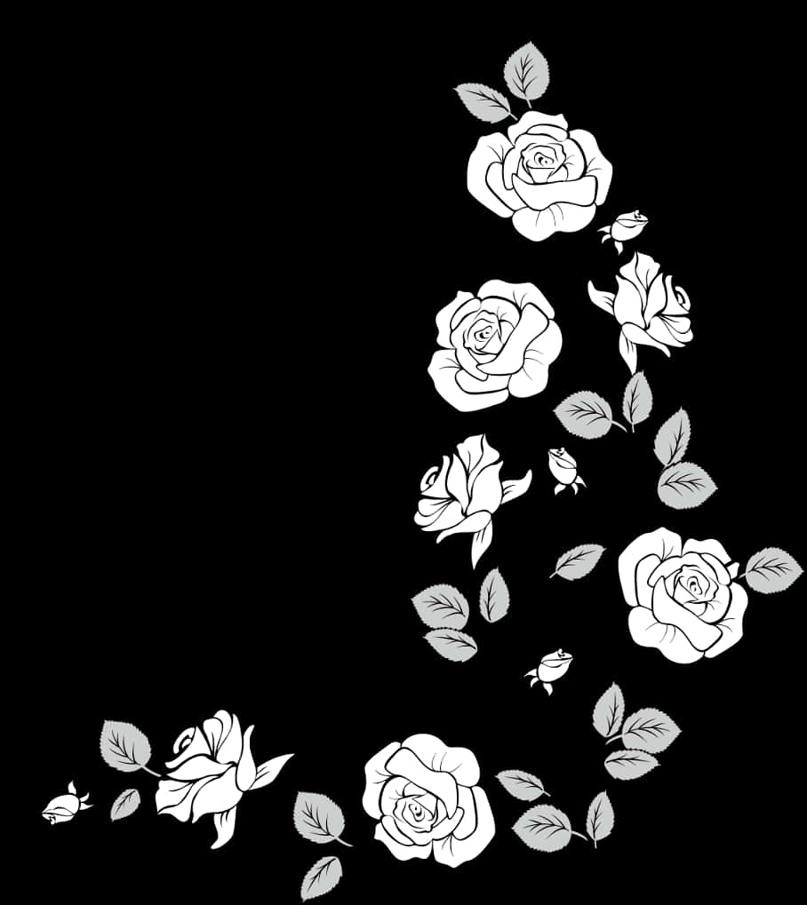 Elegant White Roses Corner Design PNG Image