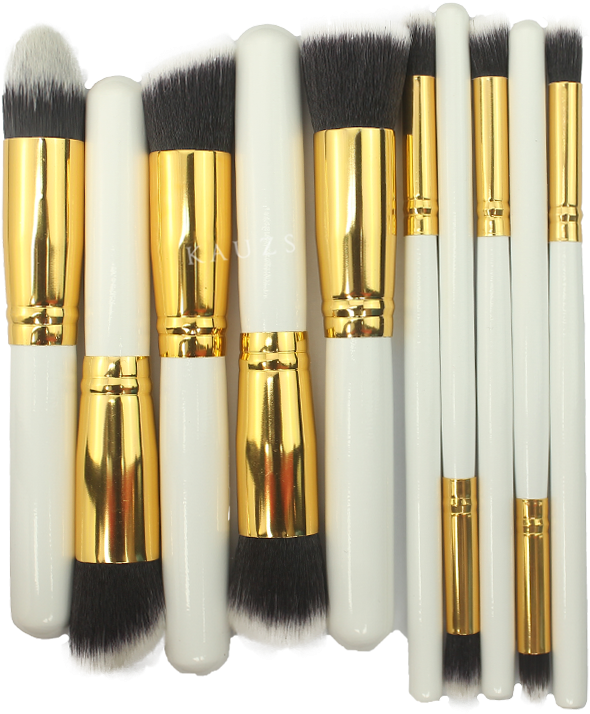 Elegant Whiteand Gold Makeup Brushes Set PNG Image