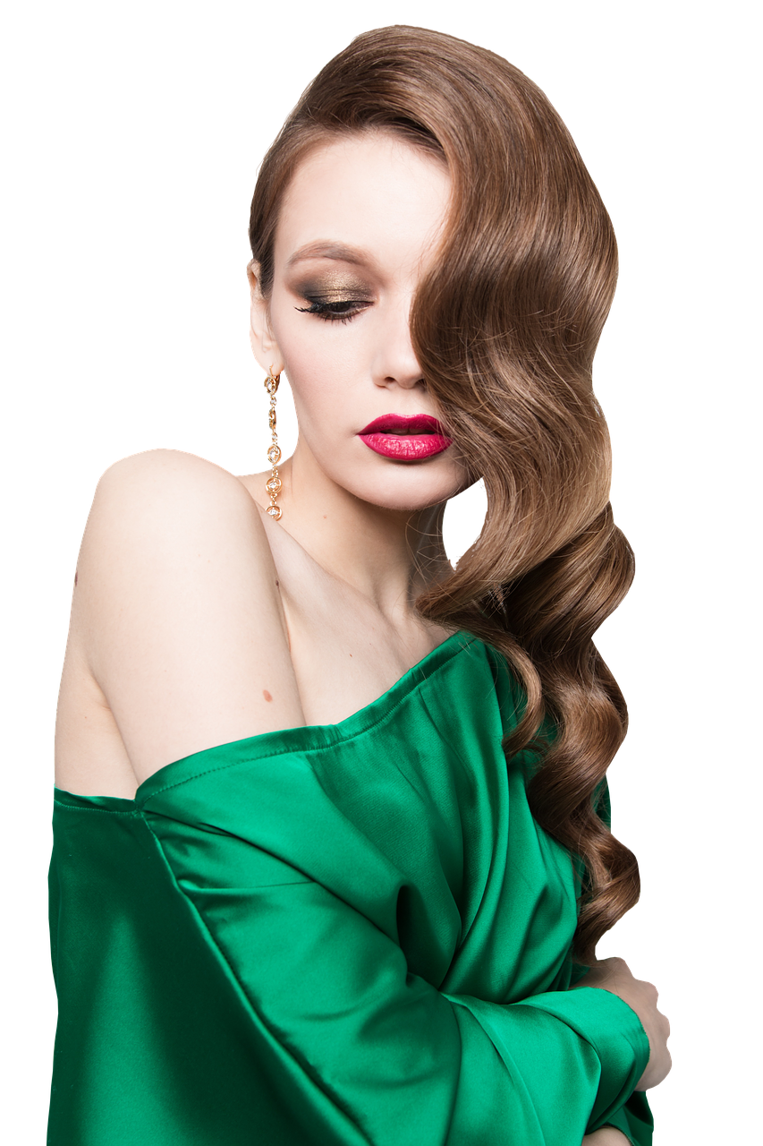 Elegant Woman Green Dress PNG Image