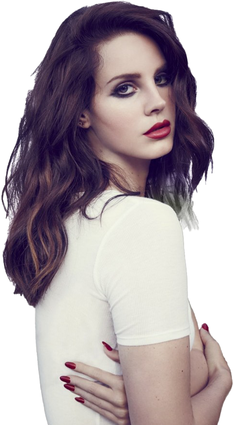 Elegant Woman White Top Red Lipstick PNG Image