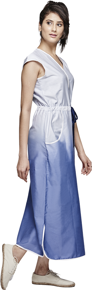 Elegant Womanin Blue Dress PNG Image