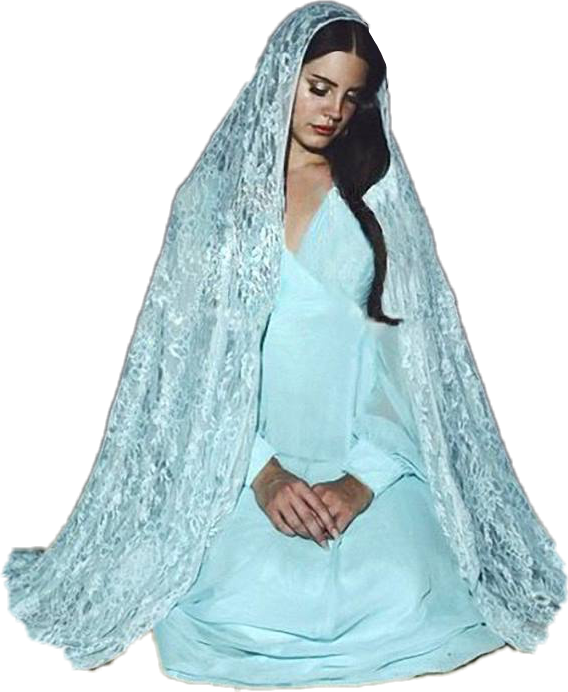 Elegant Womanin Blue Gownand Lace Veil PNG Image