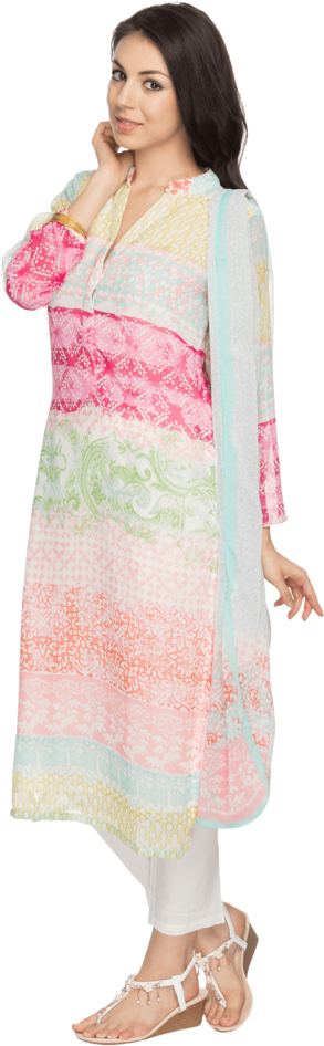 Elegant Womanin Colorful Salwar Suit PNG Image