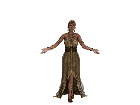 Elegant Womanin Golden Dress PNG Image