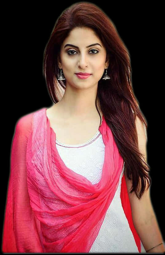 Elegant Womanin Red Dupatta PNG Image