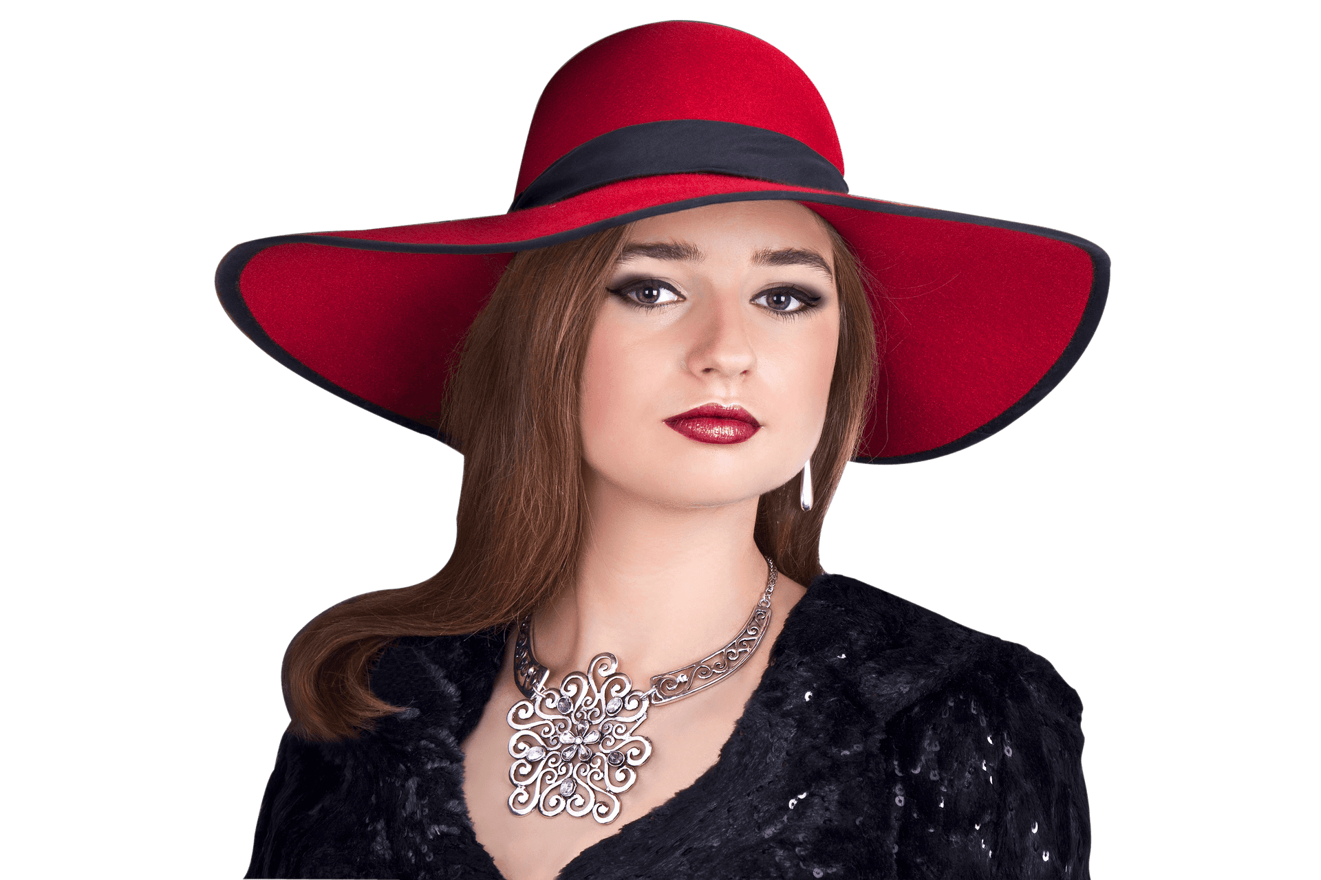 Elegant Womanin Red Hat PNG Image