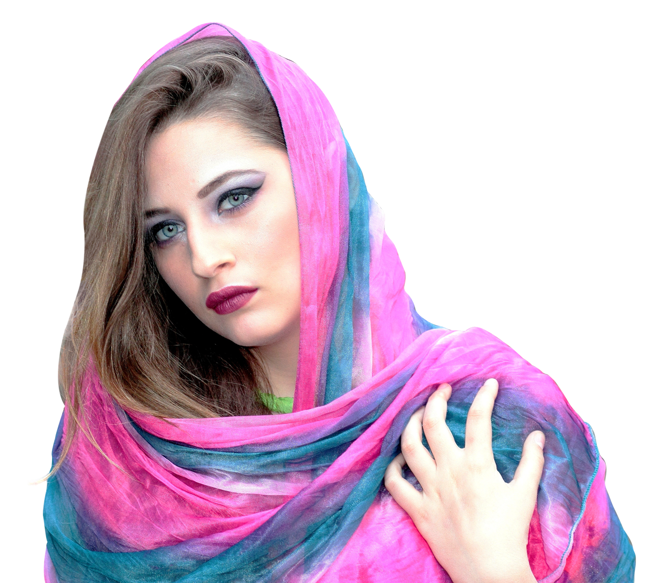 Elegant Womanwith Colorful Scarf PNG Image