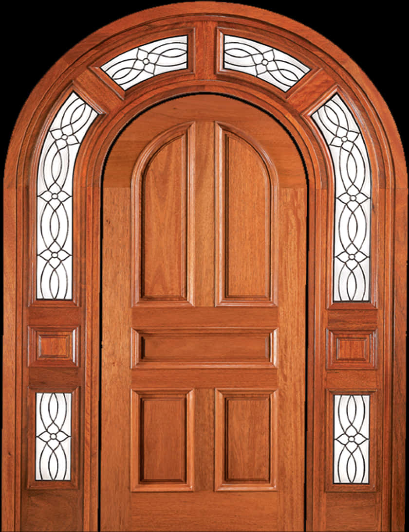 Elegant Wooden Arched Doorwith Glass Panels PNG Image