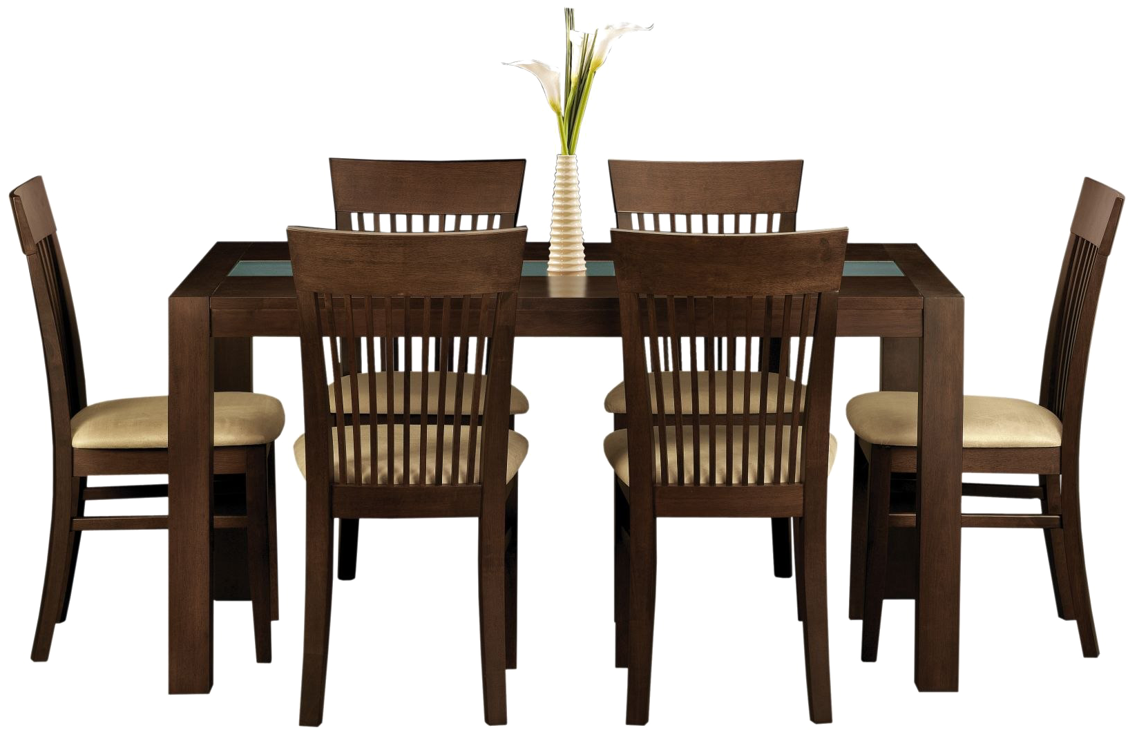 Elegant Wooden Dining Setwith Floral Centerpiece.png PNG Image