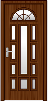 Elegant Wooden Doorwith Glass Panels PNG Image