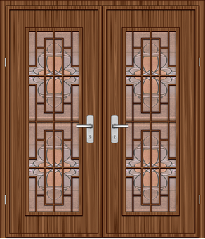 Elegant Wooden Double Doors PNG Image