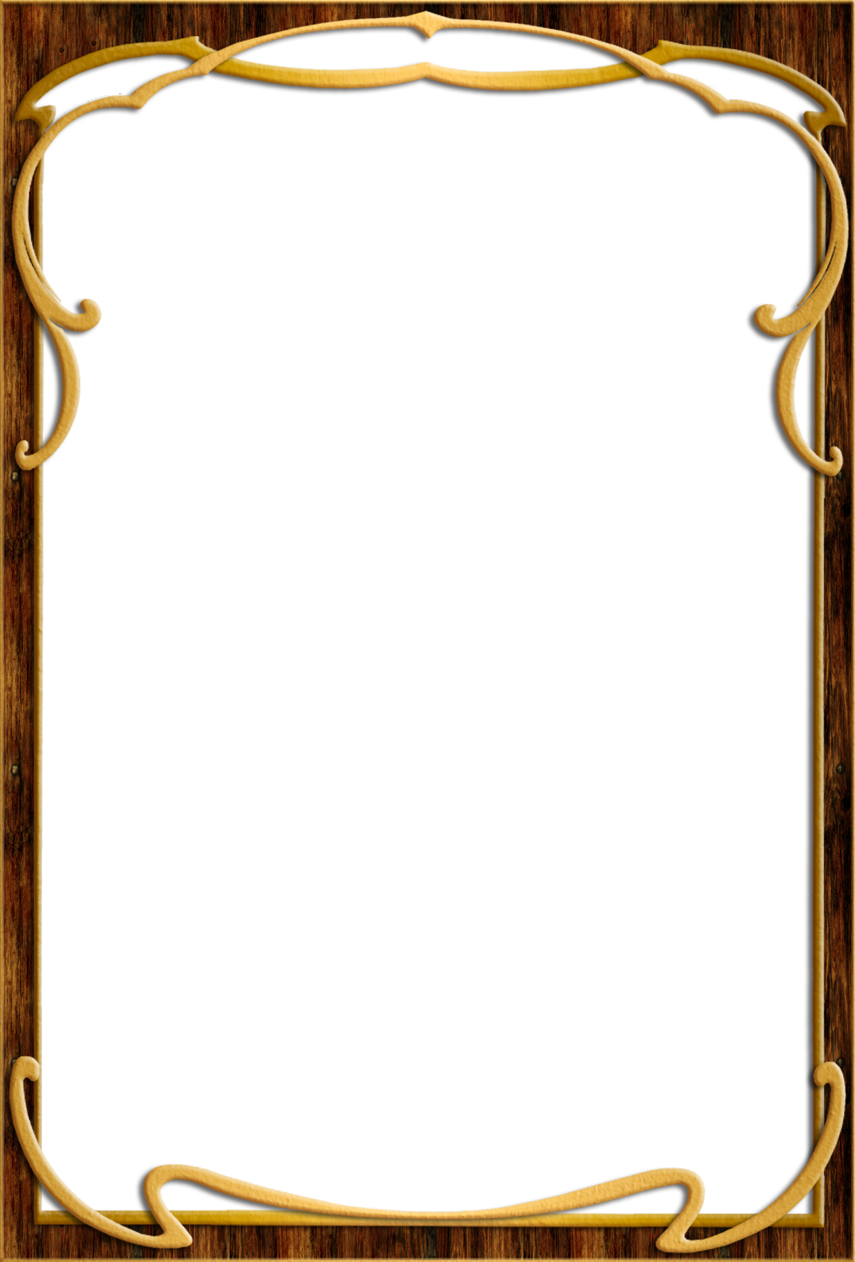 Elegant Wooden Framewith Gold Accents.png PNG Image