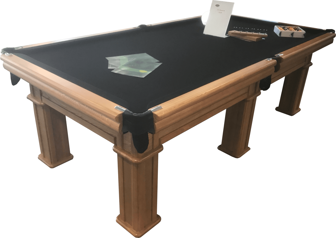 Elegant Wooden Pool Tablewith Accessories PNG Image