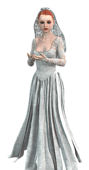 Elegant3 D Bridein White Gown PNG Image