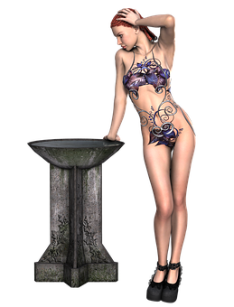 Elegant3 D Model Girlby Pedestal PNG Image