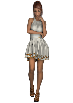 Elegant3 D Model Girlin White Dress PNG Image