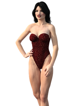 Elegant3 D Modelin Red Swimsuit PNG Image