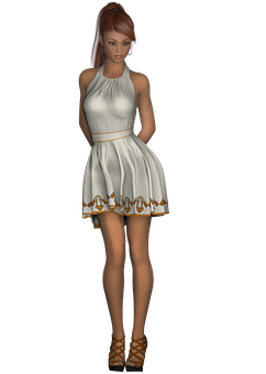 Elegant3 D Modelin White Dress PNG Image