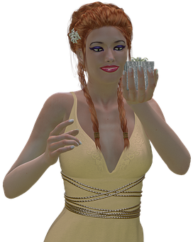 Elegant3 D Woman Holding Gift PNG Image