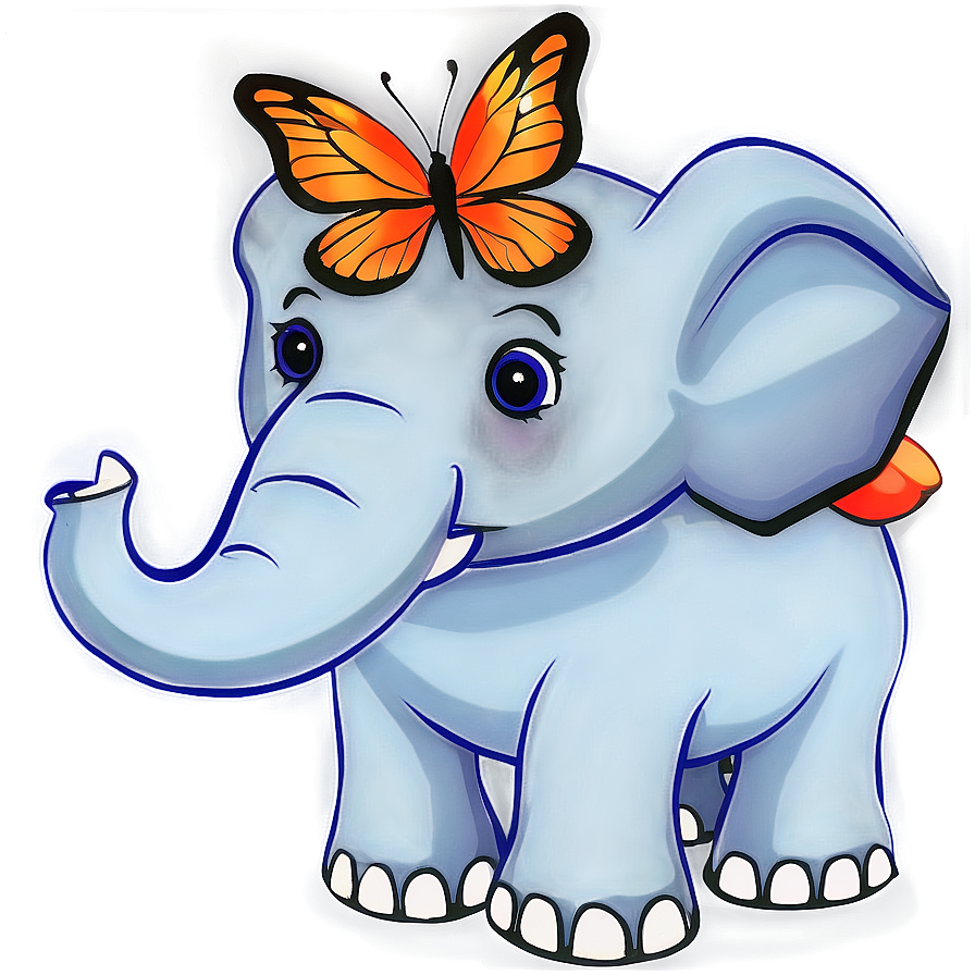 Elephant Cartoon With Butterfly Png Sia44 PNG Image