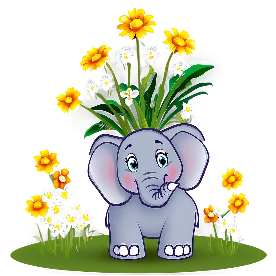 Elephant Cartoon With Flowers Png 06212024 PNG Image