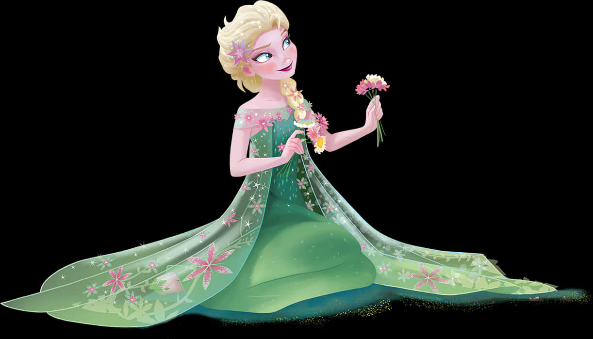 Elsain Floral Gown Illustration PNG Image