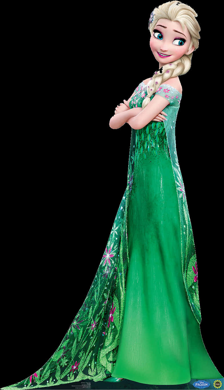 Elsain Green Gown PNG Image