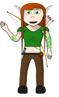 Elven Archer Cartoon Illustration PNG Image