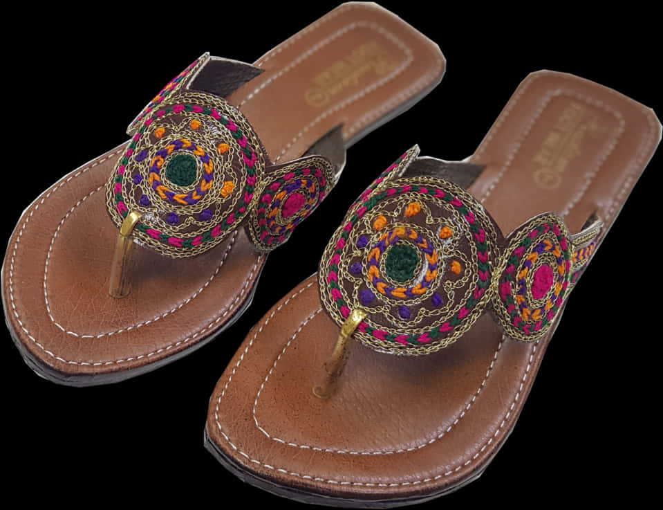 Embroidered Traditional Ladies Chappals PNG Image