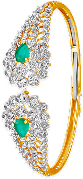 Emerald Diamond Gold Bangle Design PNG Image