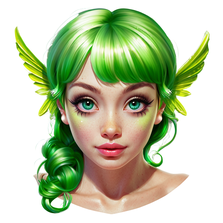 Enchanted Green Hair Fairy Png Qfu PNG Image