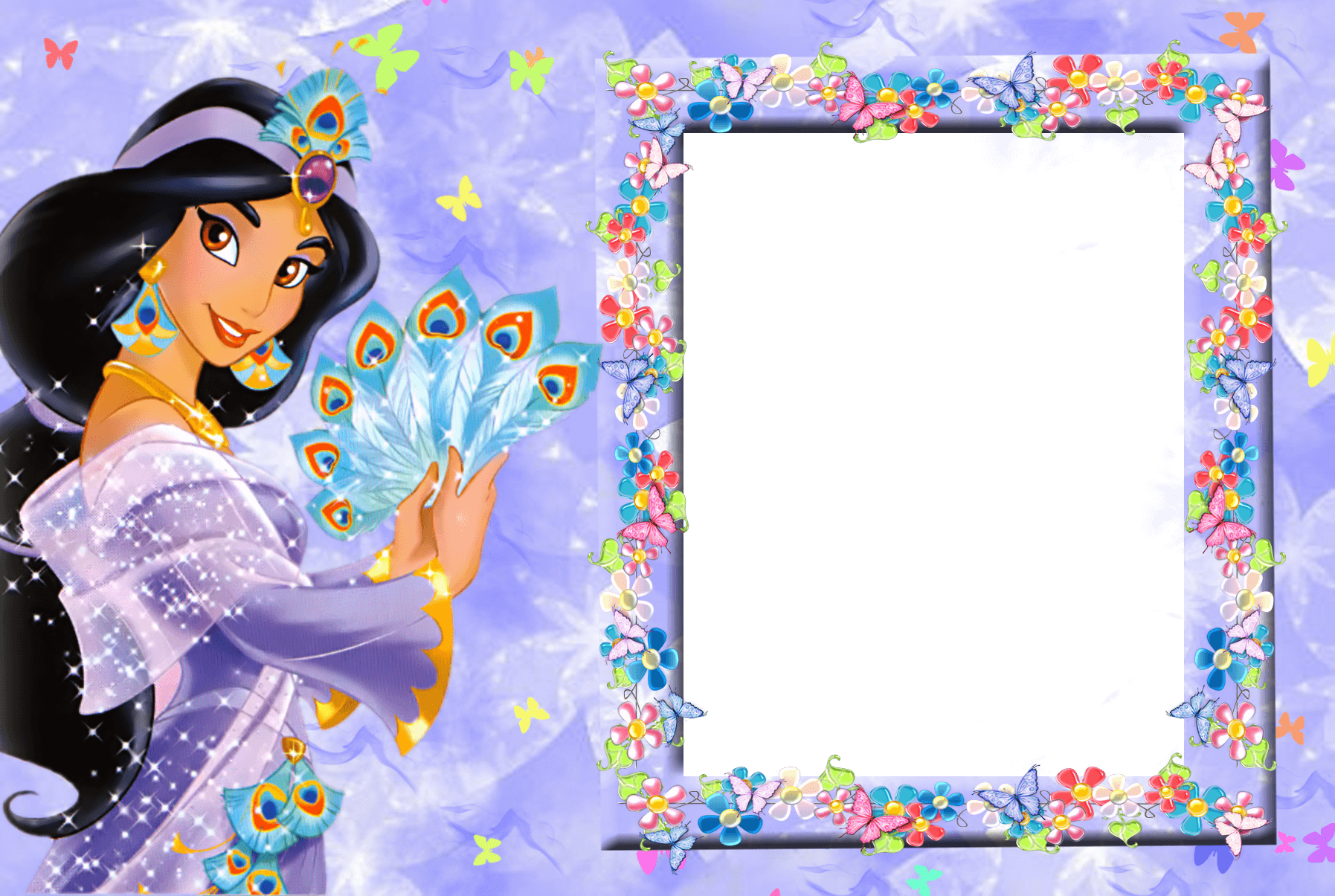 Enchanted Princesswith Peacock Feather Fan PNG Image