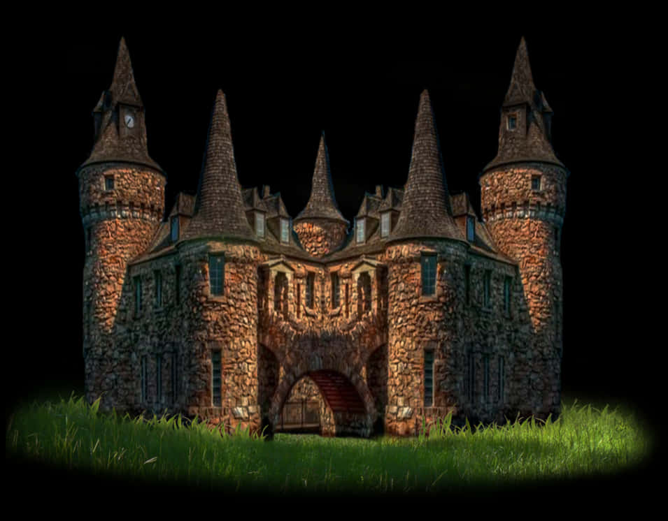 Enchanted Stone Castle Night PNG Image