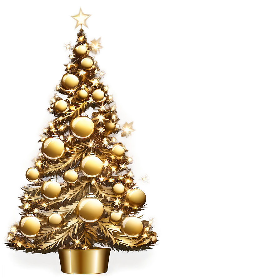 Enchanting Gold Christmas Tree Night Png Fbp PNG Image