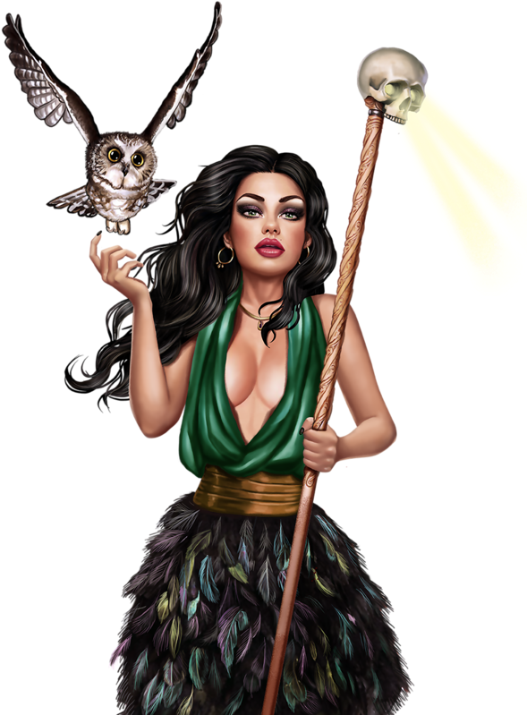 Enchantress_with_ Owl_and_ Staff PNG Image