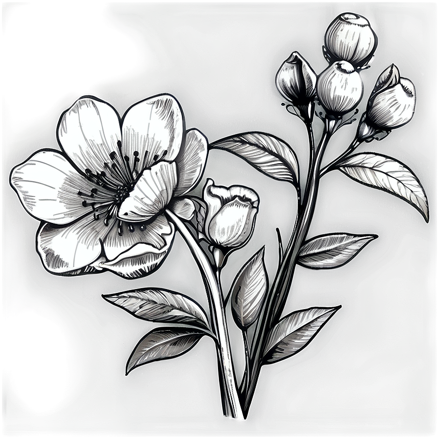 Engraved Black And White Flowers Png Xod80 PNG Image