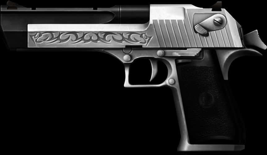 Engraved Desert Eagle Pistol PNG Image