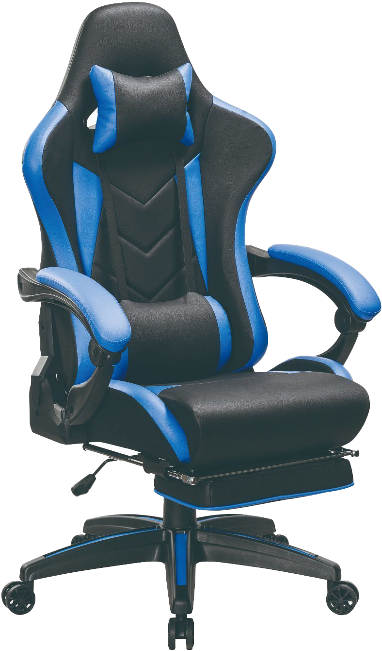 Ergonomic Gaming Chair Blue Black PNG Image